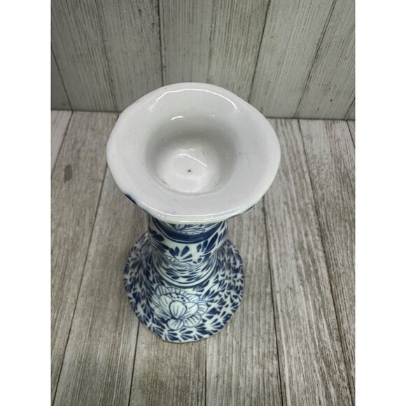 Vintage Blue and White Candlestick Holders Ceramic Floral 6.5' Tall - Set of 2 - Picture 3 of 8